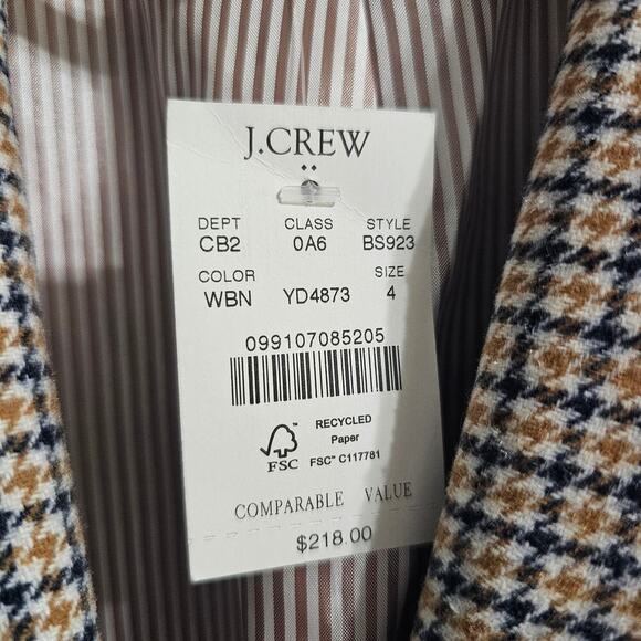 J CREW FACTORY Checkered One-Button Blazer Yellow Blue Size 4 NWT - Picture 3 of 9